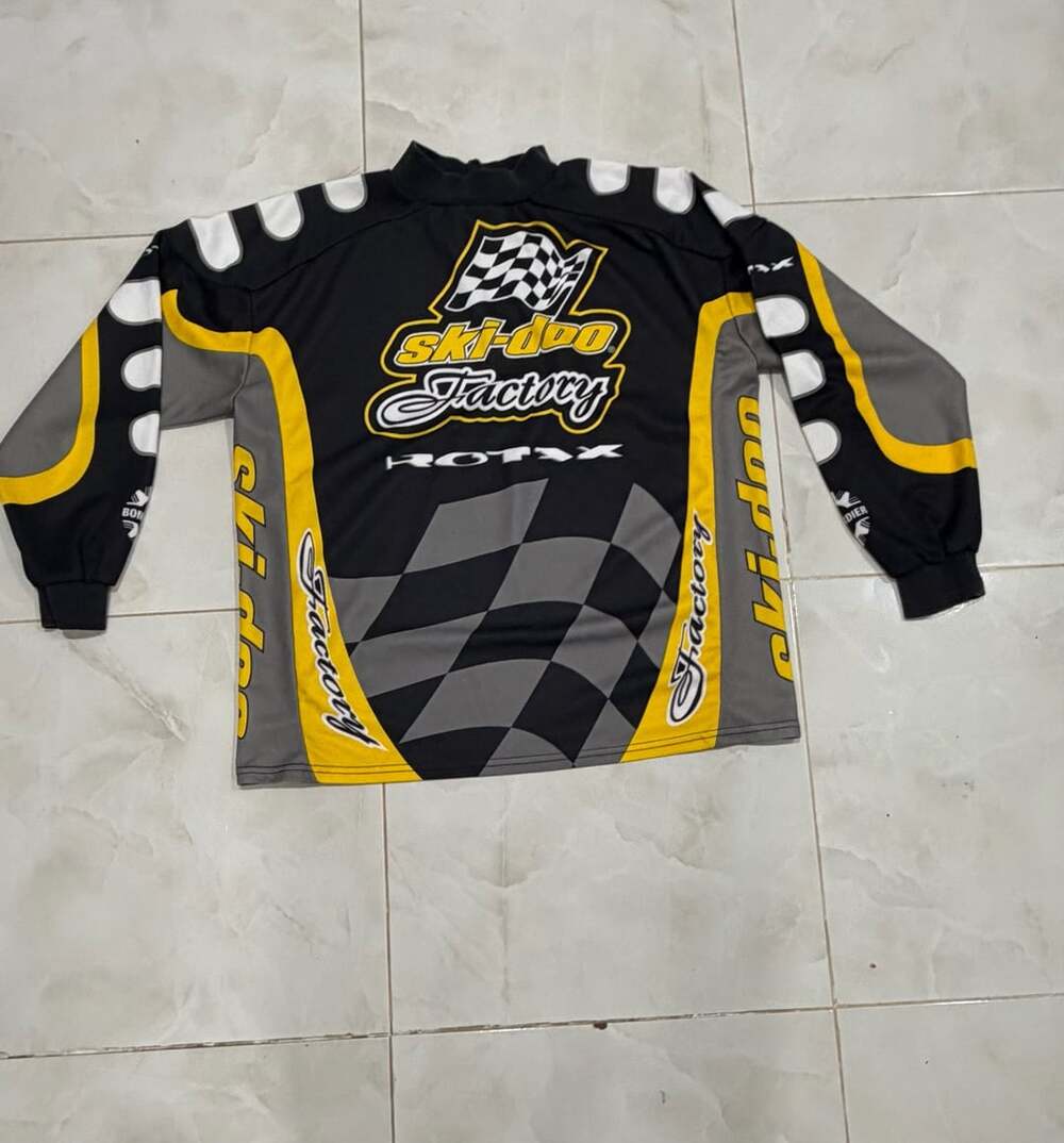 Vintage Ski-Doo Factory Racing Snow Gear Jersey Rotax Long Sleeve Black Yellow